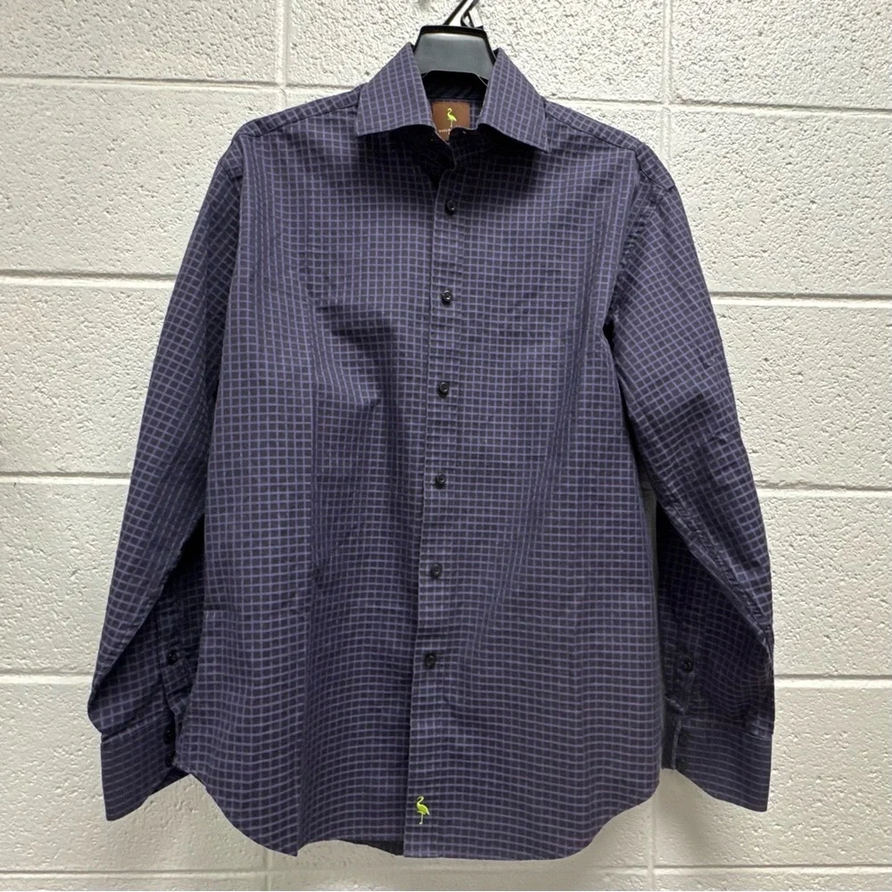TailorByrd Men’s Button Down Shirt‎ M Black Purple Check Long Sleeve Classic
